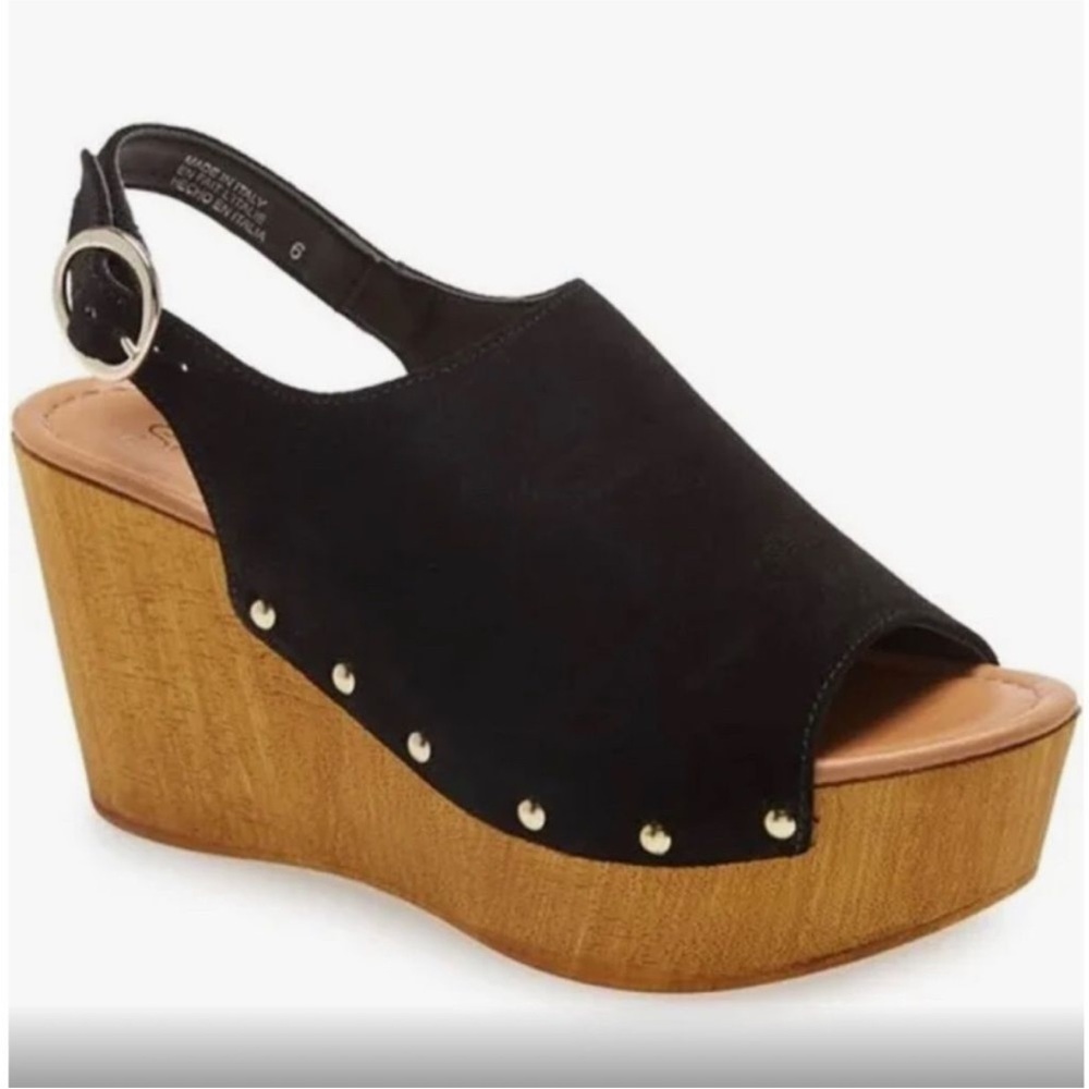 Seychelles Elated Black Suede Platform Sandals Nailhead Trim NWT